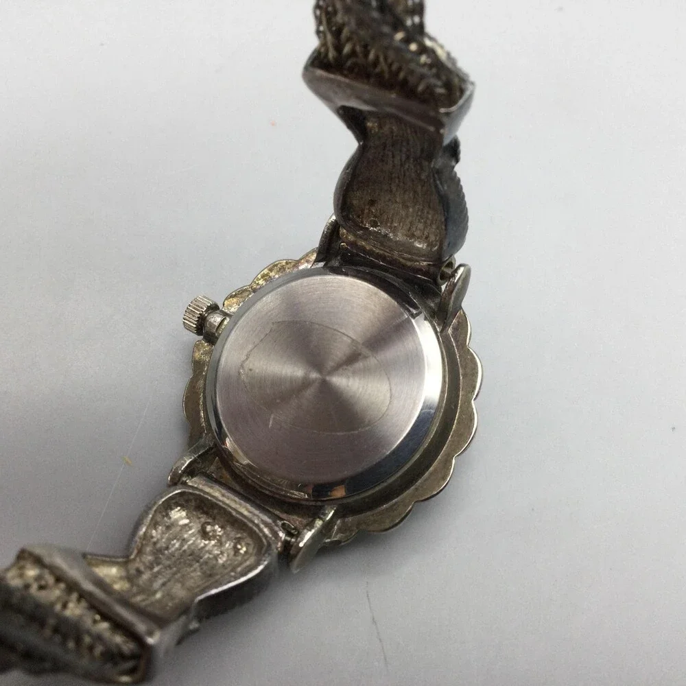 Pamex Womens Watch 26mm Silver Tone Marcasite MOP Dial New Battery 6.5